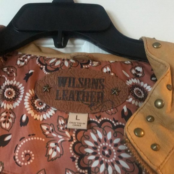 Wilsons Leather Jacket - Brass Studs - Zip Front - Brown - Picture 2 of 3
